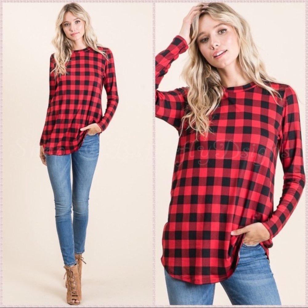 BOGOFREE Butter Soft Buffalo Check Long Sleeve Top - Picture 4 of 16